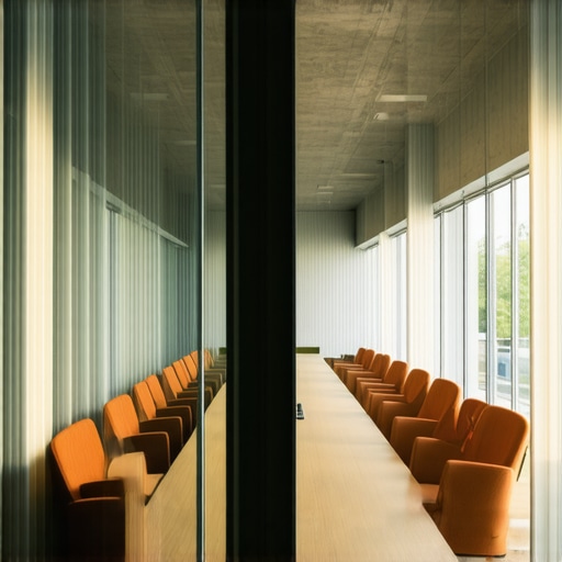 High Ceiling Collaborative Meeting Room Setup A spacious and bright coworking conference room designed for collaborative team sessions
