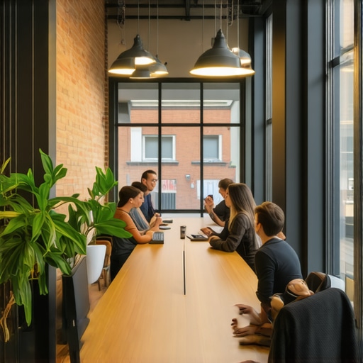 A spacious meeting room with high ceilings and industrial design used for startup strategy sessions.