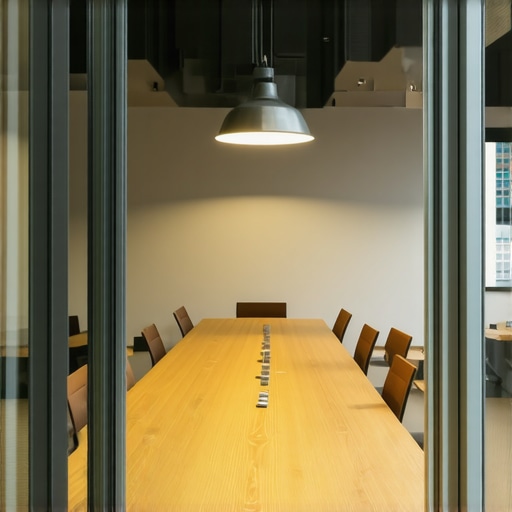High Ceiling Meeting Room for Creative Thinking A spacious high-ceiling conference room in a modern coworking hub designed to boost startup creativity.