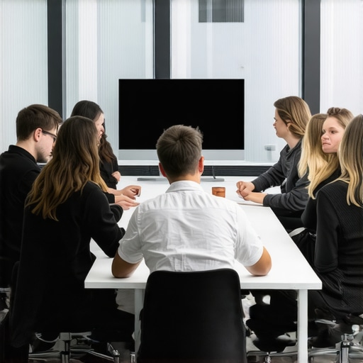 A focused team collaborating in a professional startup meeting room with advanced technology