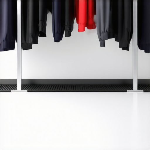Heavy-duty industrial steel wall-mounted coat rails in a modern startup office entryway.