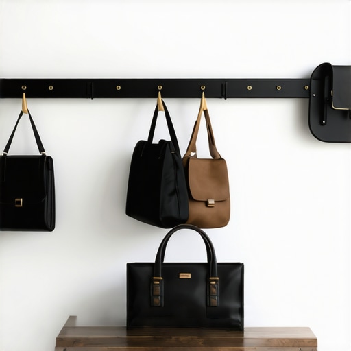 A highly organized and sturdy wall-mounted coat rail in a modern startup office entryway