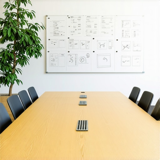A professional and minimalist conference room designed for focus and collaboration in a startup environment.