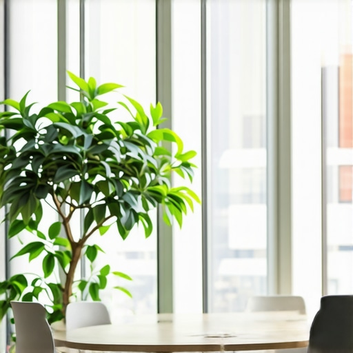 A well-lit functional coworking conference room with natural light and a circular table