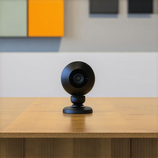 A 360-degree camera and acoustic panels in a professional startup meeting room.