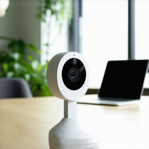 An AI-driven meeting camera on a conference table for professional hybrid calls.