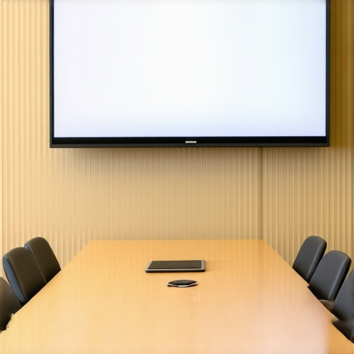 A high-end coworking meeting room featuring advanced technology and professional acoustic treatments.
