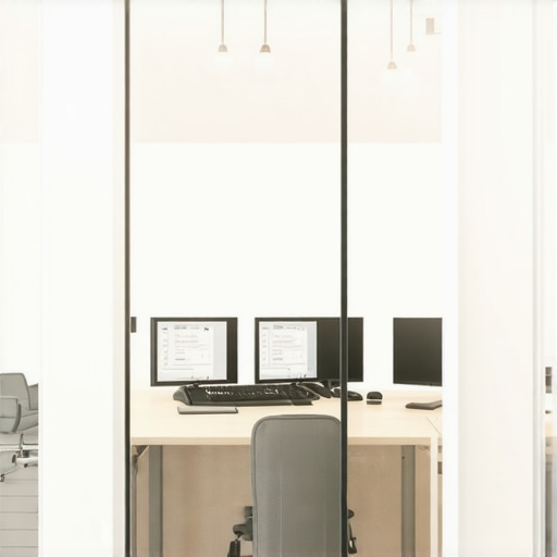 A developer working inside a sound-proof office pod to avoid distractions in an open-plan workspace.