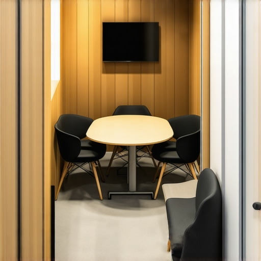 A private acoustic meeting pod in a shared office environment.