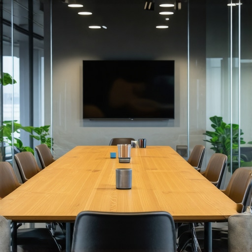 A high-end flexible office meeting room showing advanced technology and professional design.