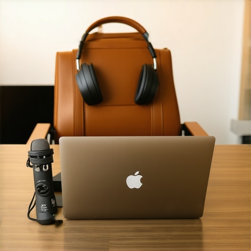 A collection of high-tech gear for mobile professionals in a coworking space.
