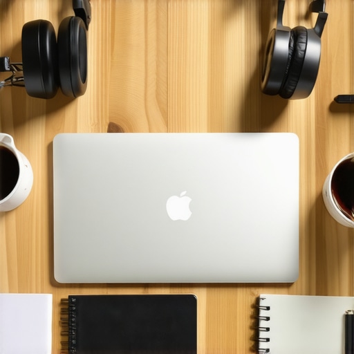 A highly productive desk setup in a bright, modern coworking space near a window.