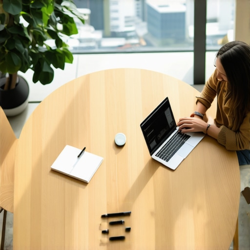 A sunlit small conference room with a round table designed for collaborative startup meetings.
