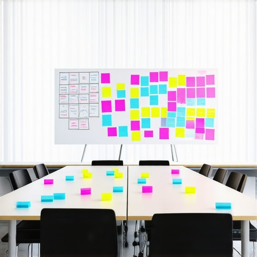 A vibrant and productive startup conference room with whiteboards and natural light