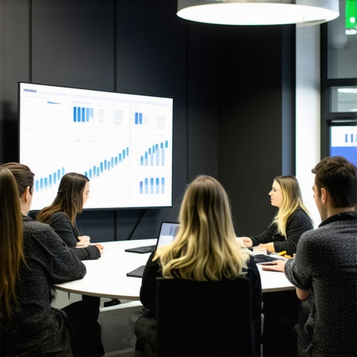 A modern, soundproofed startup huddle room designed for focused team meetings and data-driven collaboration.