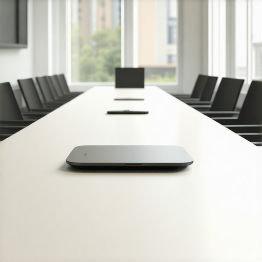 Professional conference room with integrated audio and touchscreen control systems for startups