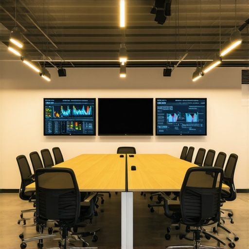 Modern startup war room with advanced technology for high-stakes meetings.