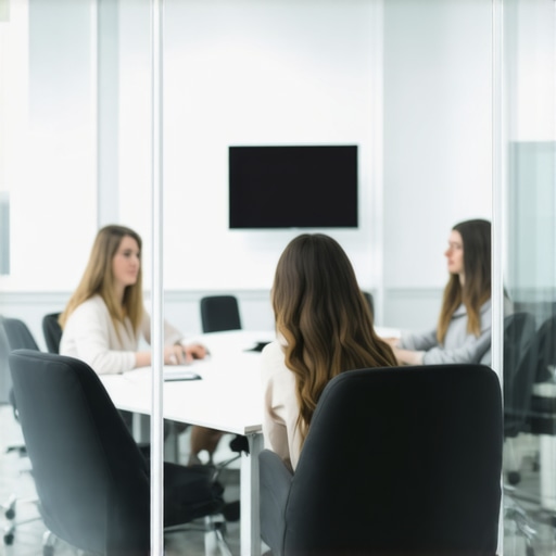 A startup team having a focused strategy meeting in a private conference room with frosted glass.