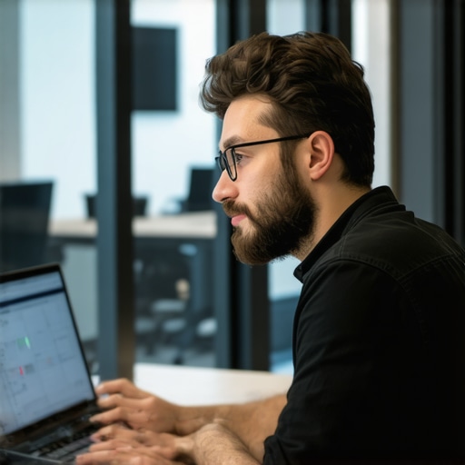 A developer working in a private office contrasted with a distracting glass-walled coworking space.