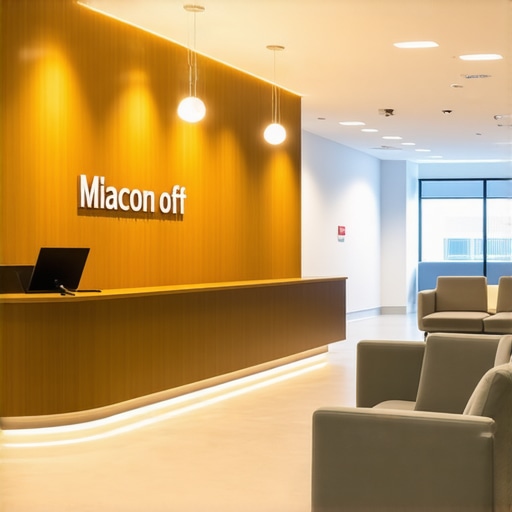 A high-end professional coworking lobby representing a credible business address.