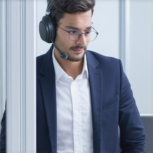 A person taking a private call in a soundproof coworking booth to avoid disturbing others.