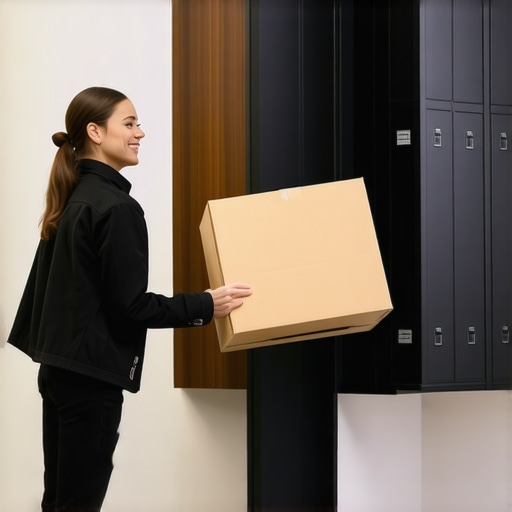 Secure mail handling and package lockers in a modern coworking office environment.