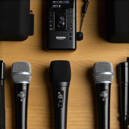 Portable podcasting equipment on a coworking conference table with acoustic shields.