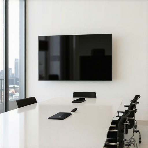 A high-tech meeting room in a coworking environment designed for professional startup pitches.