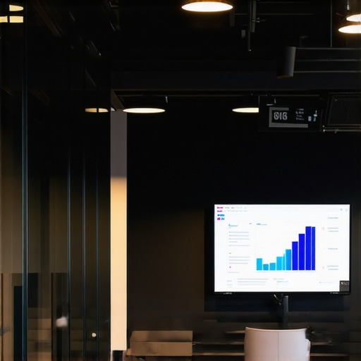 A modern conference room optimized for startup pitches with acoustic panels and high-tech displays.