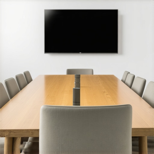 Professional Startup Meeting Room Setup A high-end conference room designed for professional startup investor pitches and team meetings.