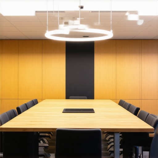 A high-tech conference room for startups with professional lighting and modular furniture.