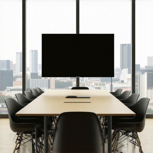 A modern conference room designed for professional startup pitches and team collaboration.