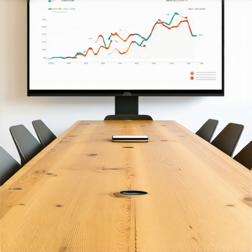 A high-tech meeting room prepared for a professional startup pitch with a large screen and ergonomic furniture.