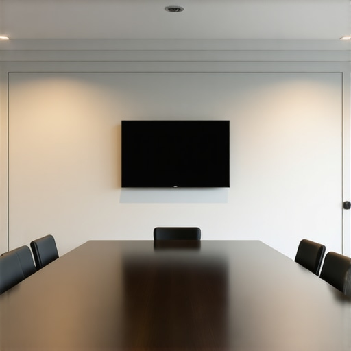 A minimalist and high-tech boardroom designed for professional startup meetings.