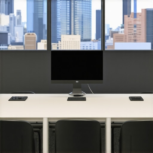 A professional startup war room designed for high-stakes meetings with a rectangular table and acoustic panels.