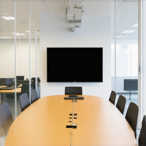 A high-tech conference room designed for startup productivity and investor pitches.