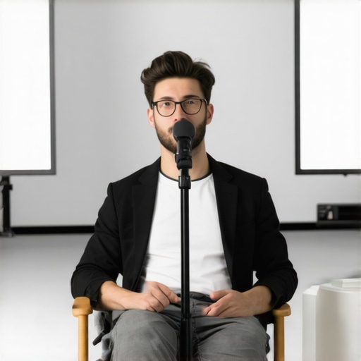 A founder using portable LED lighting for a professional video call in a glass conference room.