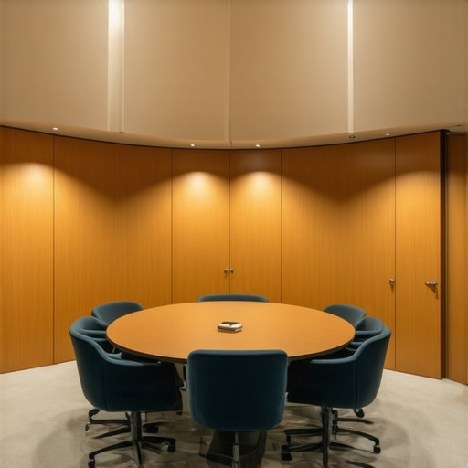 A private circular meeting room with a wooden door and warm lighting designed for collaboration and privacy.