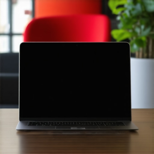 Close-up of a laptop with a privacy filter in a shared workspace environment