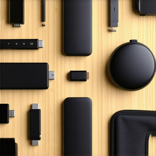 A organized collection of tech adapters, USB-C hubs, and hardware accessories on a desk