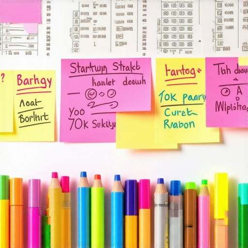 Startup War Room Strategy Wall A detailed view of a startup team's brainstorming wall with sticky notes and diagrams
