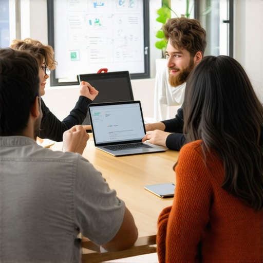 A diverse group of startup founders holding a collaborative meeting around a round table in a modern coworking space.
