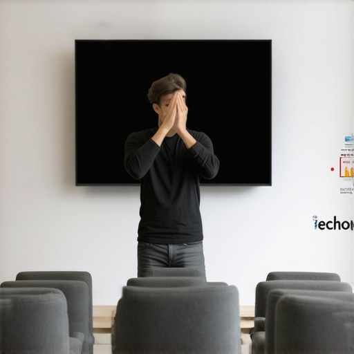 A person in a professional meeting room checking for sound quality and echo.