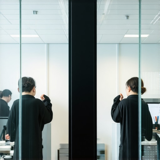 A startup founder working behind a glass wall in a busy coworking space looking distracted.