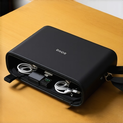 Professional tech go-bag with USB-C hub and high-speed cables for conference room presentations.