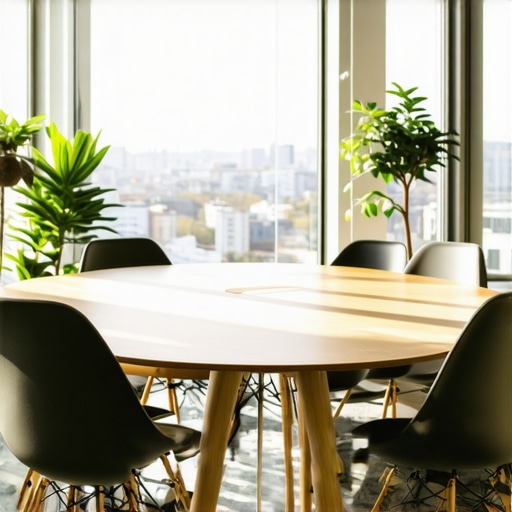 A professional yet collaborative circular meeting room in a coworking space with natural light.