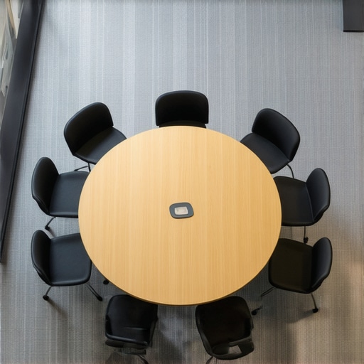 The Impact of Circular Meeting Room Layouts A circular meeting table in a modern coworking office designed for collaborative and private HR discussions.