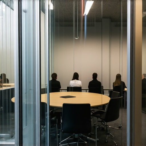 Modern glass meeting room showing lack of privacy for sensitive startup discussions.