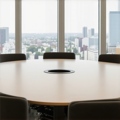 A professional circular meeting table designed to foster equality and collaboration during startup negotiations.