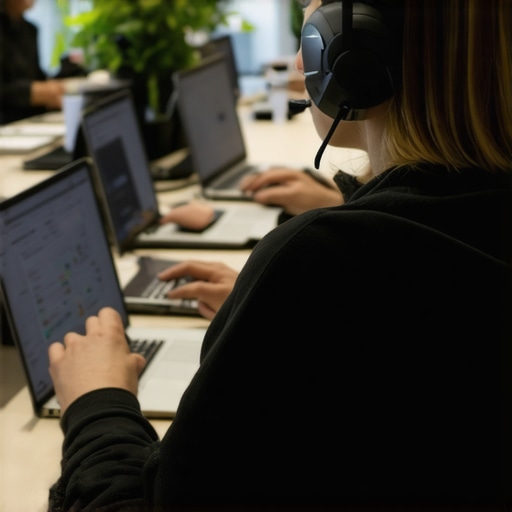 Office workers in a coworking space using headphones to avoid distractions and signal deep work.